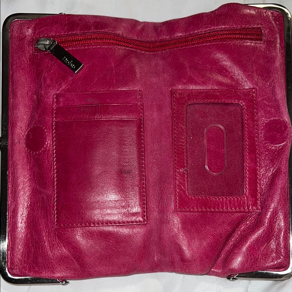 Chic Fuchsia Leather Clutch with Silver Trim